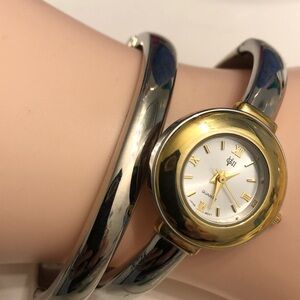 Watch with matching bangle gold tone bezel